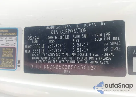 2025 Kia Carnival Mpv Lxs из США, поврежденный, VIN KNDNB5K38S6460124